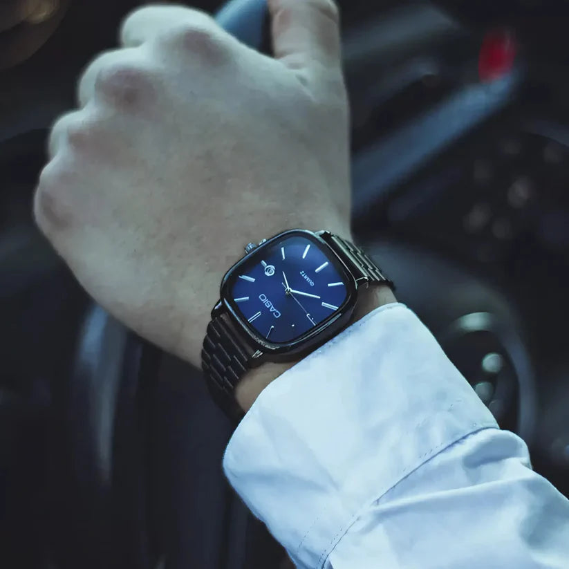 Zayvora Casio Black Chain Blue Dial Couple Watch