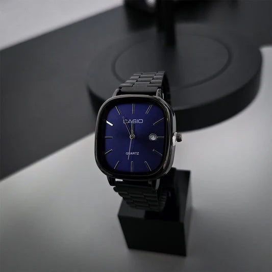 Zayvora Casio Black Chain Blue Dial Couple Watch