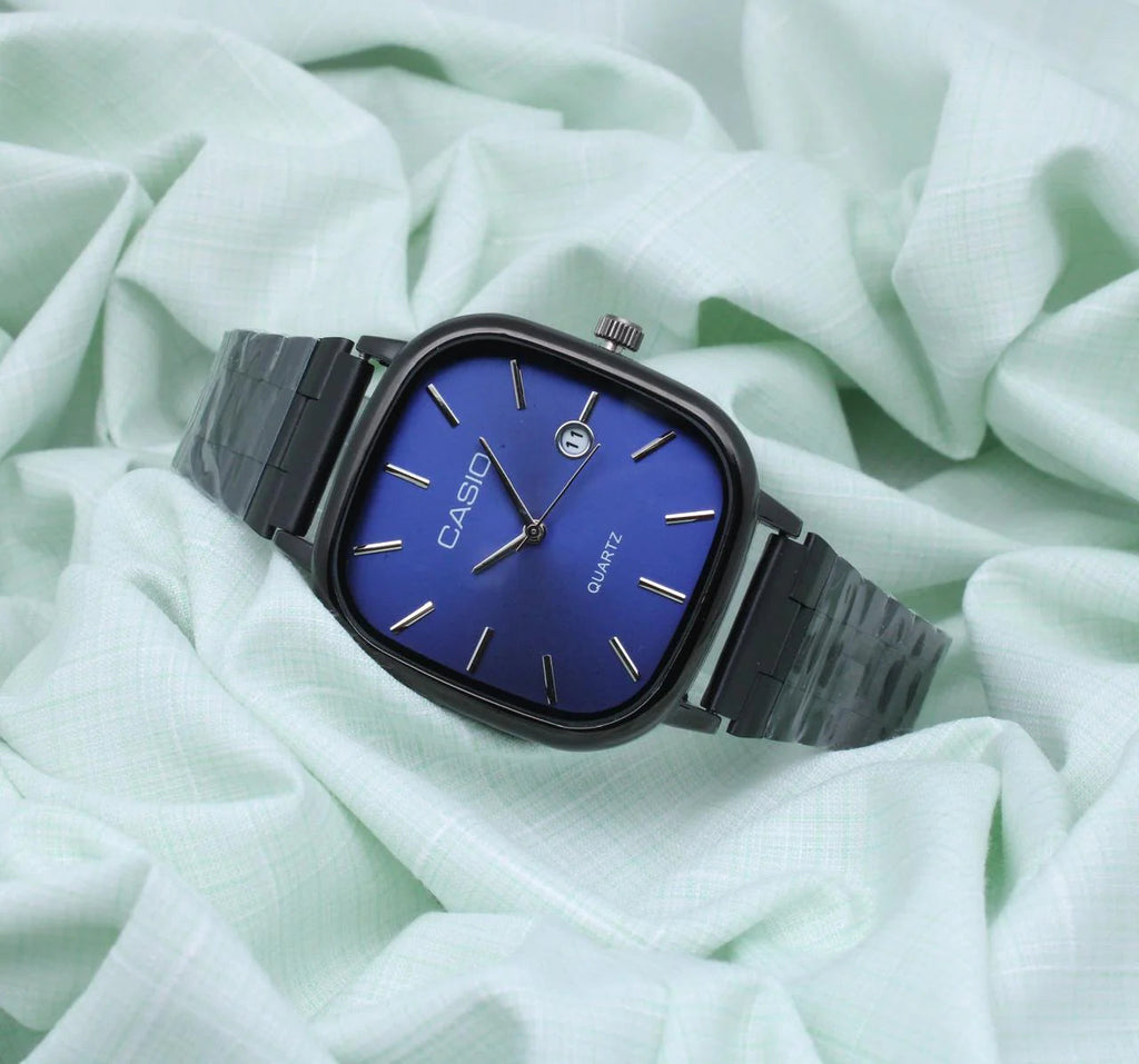 Zayvora Casio Black Chain Blue Dial Couple Watch