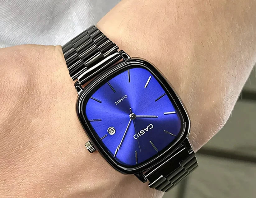 Zayvora Casio Black Chain Blue Dial Couple Watch