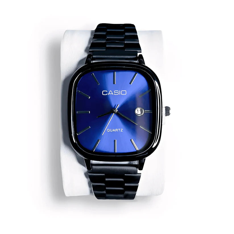 Zayvora Casio Black Chain Blue Dial Couple Watch